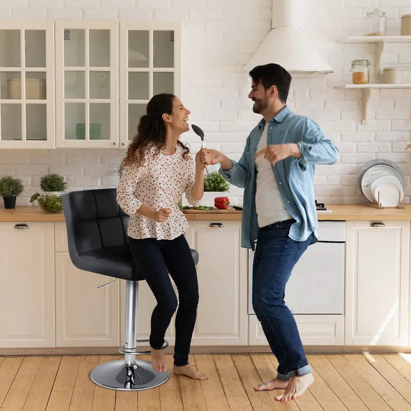Adjustable PU Leather Swivel Bar Stools with Backrest (Set of 2)