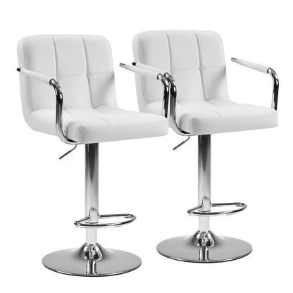 Adjustable PU Leather Swivel Bar Stools with Backrest (Set of 2)