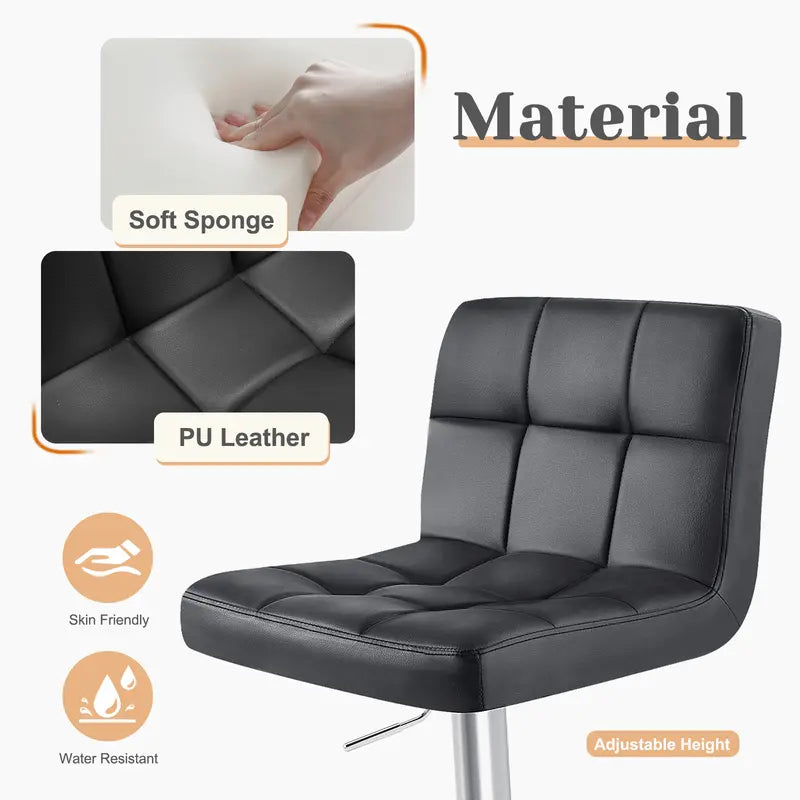 Adjustable PU Leather Swivel Bar Stools with Backrest (Set of 2)