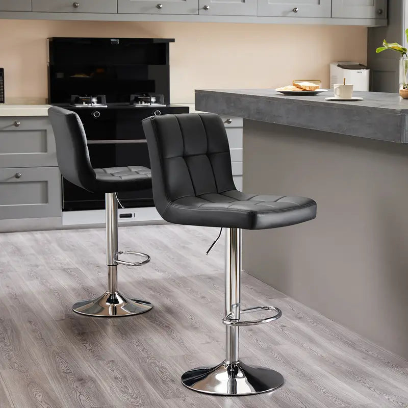 Adjustable PU Leather Swivel Bar Stools with Backrest (Set of 2)