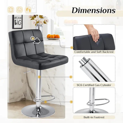 Adjustable PU Leather Swivel Bar Stools with Backrest (Set of 2)