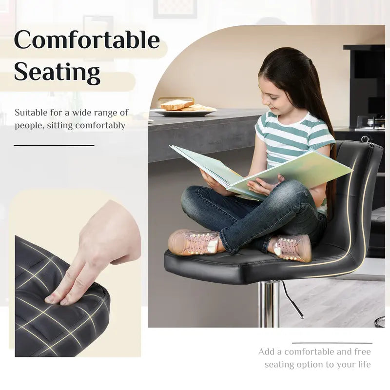 Adjustable PU Leather Swivel Bar Stools with Backrest (Set of 2)
