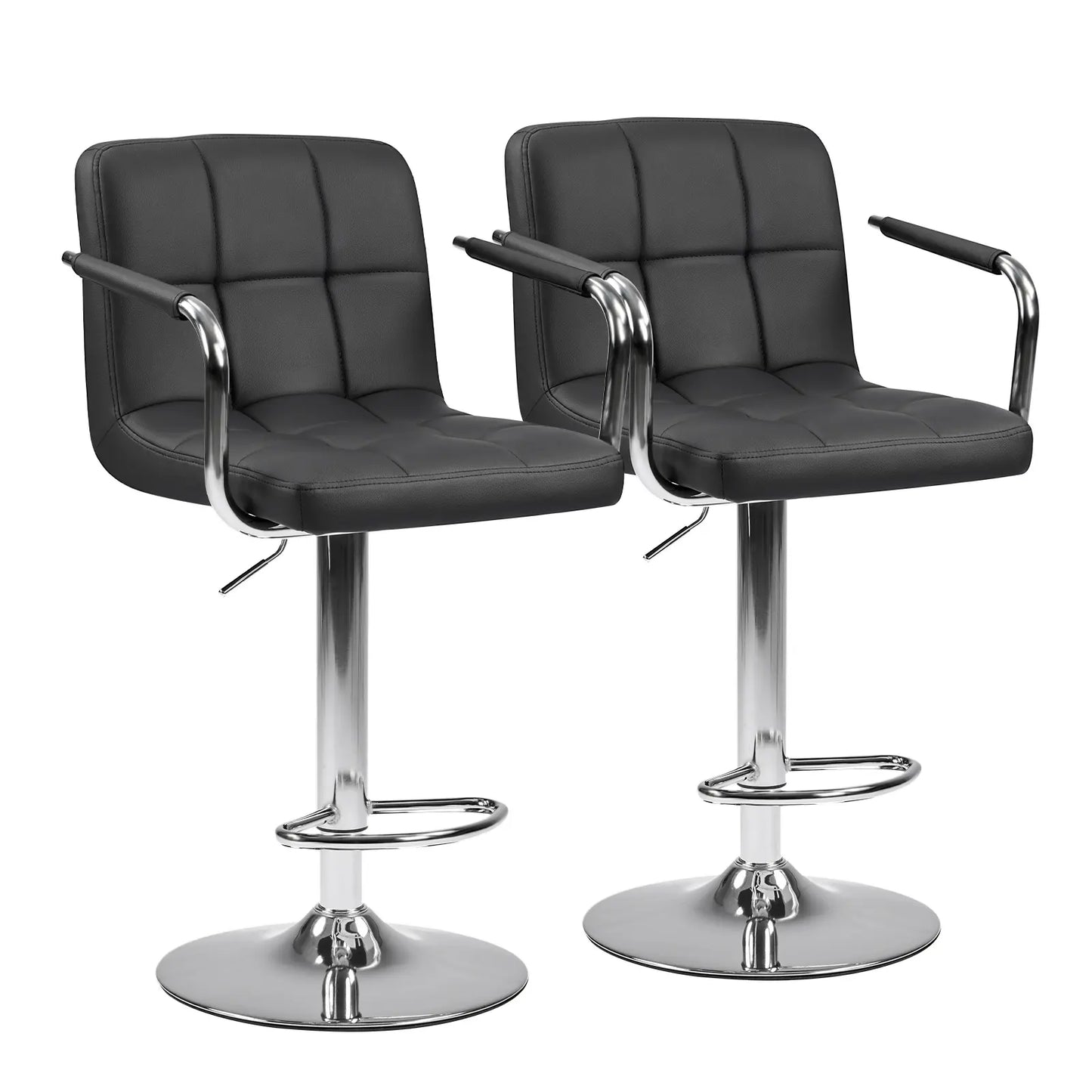 Adjustable PU Leather Swivel Bar Stools with Backrest (Set of 2)