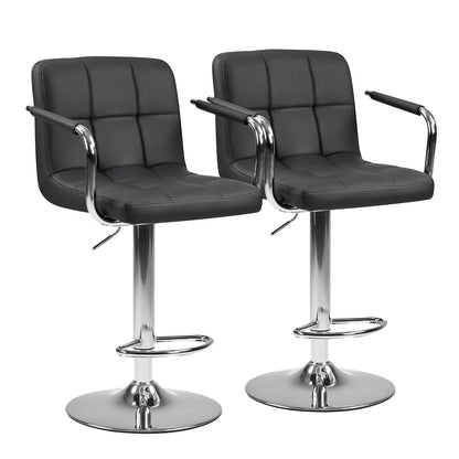 Adjustable PU Leather Swivel Bar Stools with Backrest (Set of 2)